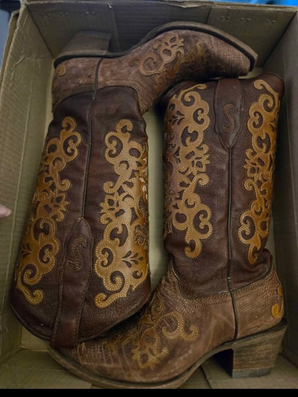 Corral C1052 Cognac Goat Lizard Leather Western Boots Size 8
